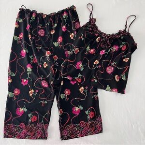 JOSIE NATORI Black Floral Vibrant Color Women's Sleepwear Set Pajama Loungewear